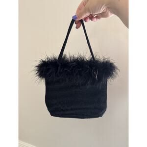 Vintage The Sak Black Mini Bag Feather Trim Wedding Y2K 2000s